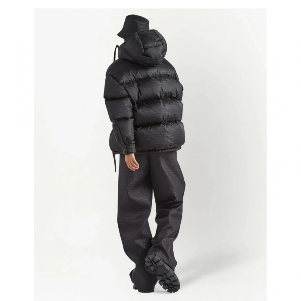 PRADA Logo-Jacquard Hooded Re-Nylon Down Jacket Black Size 38 - Picture 3 of 8